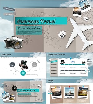 여행 지도 포스트잇 와이드 PPT 템플릿 – 다채로운 디자인과 실용성