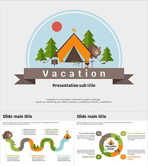 캠핑 일러스트 애니메이션 PPT 템플릿 – 즐거운 휴가 분위기를 전하는 디자인