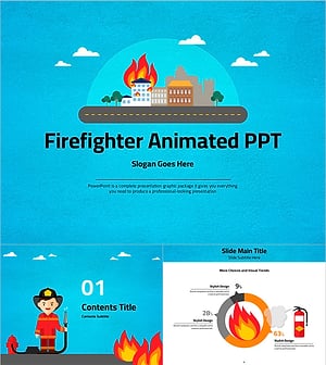 소방관 일러스트 애니메이션 파워포인트 – 불길 속 영웅을 그리다