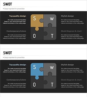 SWOT 퍼즐 모양 다이어그램 – 시장 및 경쟁사 분석