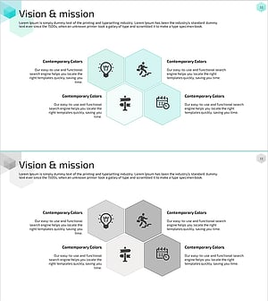 육각 클러스터 비전 다이어그램 – 핵심가치 및 비전 설명