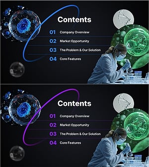 바이오테크 기업 프레젠테이션용 세련된 목차 슬라이드