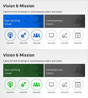 비전과 미션을 보여주는 클러스터 다이어그램 – 도전과 혁신