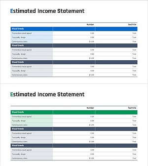 추정 소득 보고서 테이블 차트 – 재무 계획과 성과를 시각화