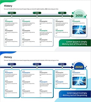 역사적 발전을 시각화한 타임라인 슬라이드 – 비즈니스 전망