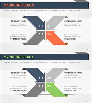 화살표 사각 다이어그램 슬라이드 - 사업 비전 및 마케팅 목표