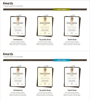 수상 및 인증과 특허를 담은 다이어그램 슬라이드