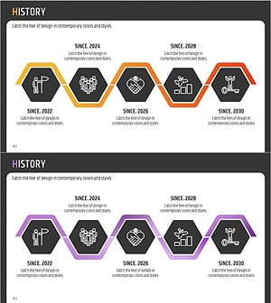 육각 그라데이션 다이어그램 – 시각적으로 매력적인 연혁 슬라이드