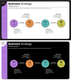 비즈니스 전략을 나타내는 단계적 연결 다이어그램