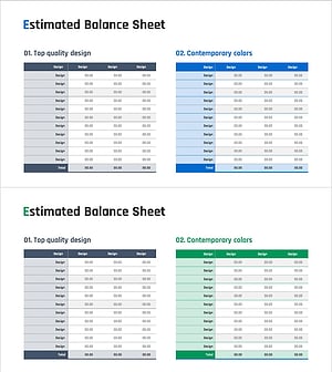 블루 그린 대차대조표 – 재무계획을 위한 다이어그램