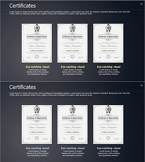 분야별 수상 인증서 슬라이드 – 직관적인 다이어그램