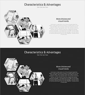 육각형 테마 특성 소개 슬라이드 – 사업비전 및 전략