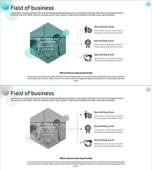사업분야 구조 육각 다이어그램 – 시각적 트렌드 소개