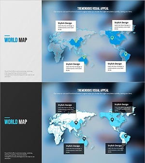 모던 블루 템플릿 세계지도 – 시장 분석과 글로벌 네트워크
