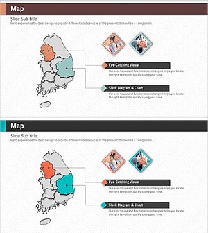 마름모 템플릿으로 구성한 지도 슬라이드 – 고객 및 파트너사 소개