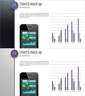 다섯가지 컬러 와이드 템플릿 – 차트와 목업