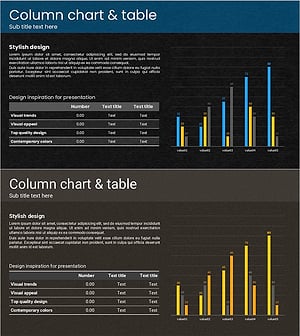 터치 와이드 슬라이드 템플릿 – 칼럼 차트 및 테이블