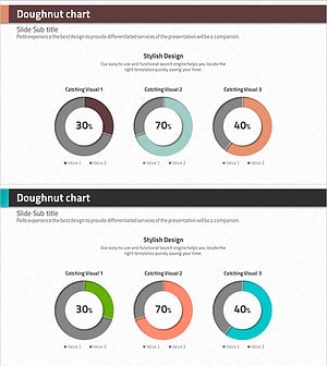 도넛형 차트 마름모 PPT 템플릿 – 성과와 시장 점유율 분석