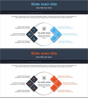 사각 연결 원형 다이어그램 – 사업비전 및 마케팅 전략 시각화