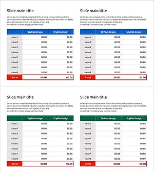 손익계산서 테이블 차트 – 재무 계획 및 성과 개요