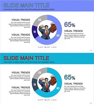 비즈니스맨 카툰 테마 원형 그래프 – 시장 분석 및 경쟁 현황