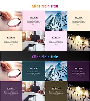 그라데이션 피피티 와이드 템플릿 – 사각형 텍스트박스와 이미지 활용