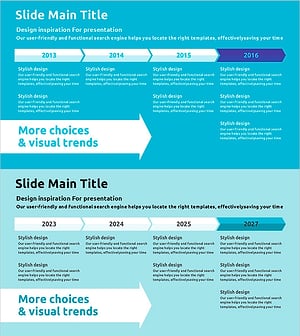 선형 흐름 다이어그램으로 사업 추진 전략을 시각화한 PPT 템플릿