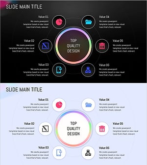 원형 그라데이션 와이드 템플릿 다이어그램4 – 제품소개 및 사업 전략