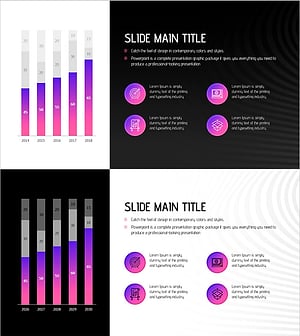 환상 와이드 PPT 세로막대 세분형 차트 – 사업 추진 전략의 시각화