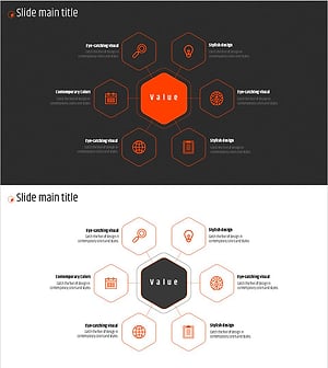 오렌지 육각형 템플릿 확산 다이어그램