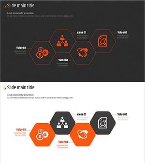 오렌지 육각형 템플릿 다이어그램 – 사업 전략과 비전을 시각화