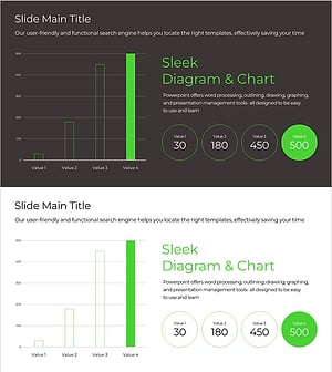 그린&그레이 와이드 템플릿 세로막대 차트 – 성과 시각화