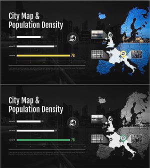 도시 지도 및 인구 밀도 분석 슬라이드 – 시장 및 경쟁 통찰