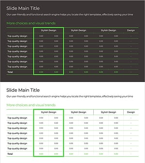 그린&그레이 와이드 템플릿 테이블 – 재무 계획과 성과 시각화
