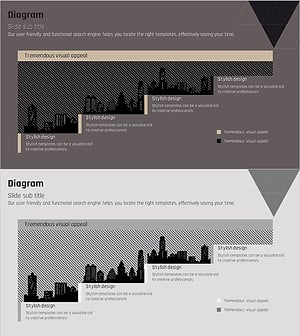 도시 실루엣과 계단형 다이어그램 – 사업 추진 전략 표현