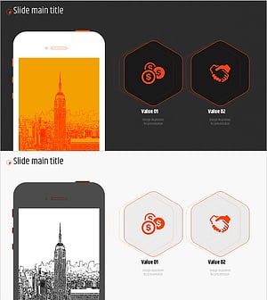 Orange Hexagon Presentation Template Graphic Mockup – Visualization of Business Strategy and Target Market