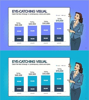 카툰 테마 세로막대 세분형 그래프 – 비전과 성장