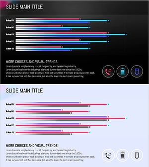 가로막대 그래프로 성과를 시각화하는 원형 그라데이션 템플릿
