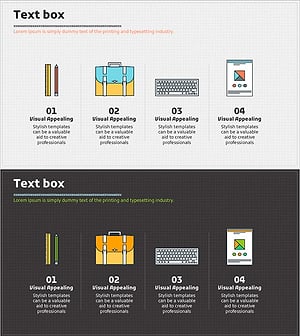 학습 아이콘과 순서 텍스트를 활용한 정보 전달 슬라이드 – 제품 소개