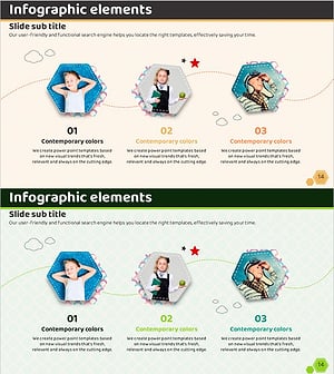 육각형 사진과 설명 텍스트 슬라이드 – 제품 소개 핵심 형식