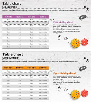 재무 계획 및 성과를 시각화한 테이블 차트 슬라이드