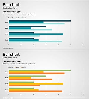 시장 분석 및 동향 그래프 – 파랑, 주황, 초록 활용