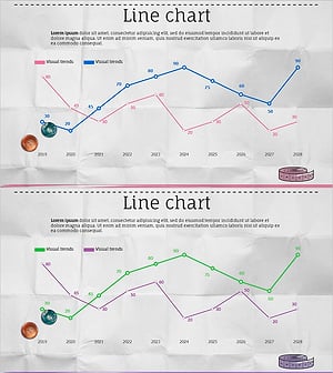 단추 이미지와 꺾은선 그래프 – 경쟁 우위를 보여주는 슬라이드