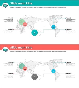 지역 표시가 돋보이는 세계지도 슬라이드 – 글로벌 네트워크 확보