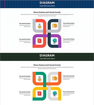 꽃모양 교차 그래픽으로 사업 비전과 전략 표현