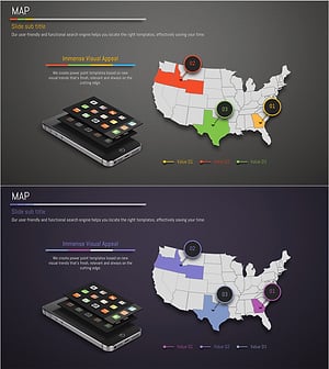 미국 내 국내 네트워크 및 파트너사 맵 – 주황, 초록, 보라