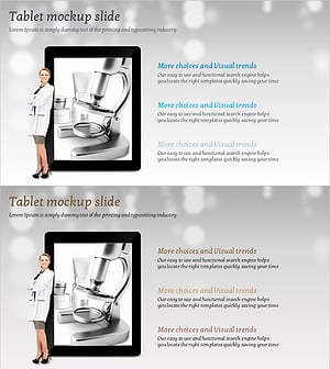 분석 이미지와 태블릿 목업 슬라이드 – 연구개발 및 혁신 기술