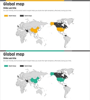 세계지도를 활용한 시장 분석 PPT – 노랑과 청록의 조화