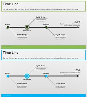 그린 블루 타임라인 슬라이드 – 역동적 사업 추진 계획