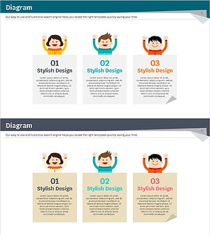 키즈 일러스트와 3개의 설명 텍스트박스 – 친근한 디자인